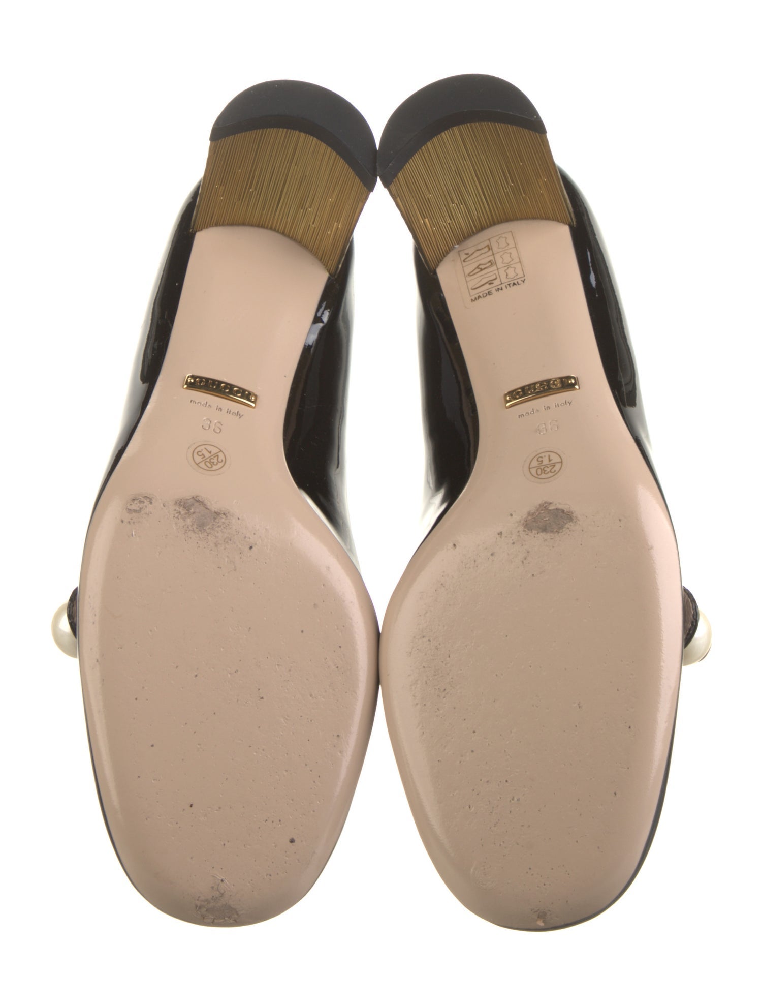 Gucci Faux Pearl Accents Patent Leather Pumps